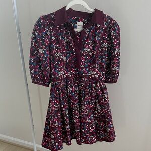 Anthropologie Mini Dress with Burgundy and Floral Pattern